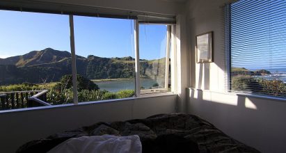 Der Panoramablick aus unserem Schlafzimmer in Mokau. Der Panoramablick aus unserem Schlafzimmer in Mokau.